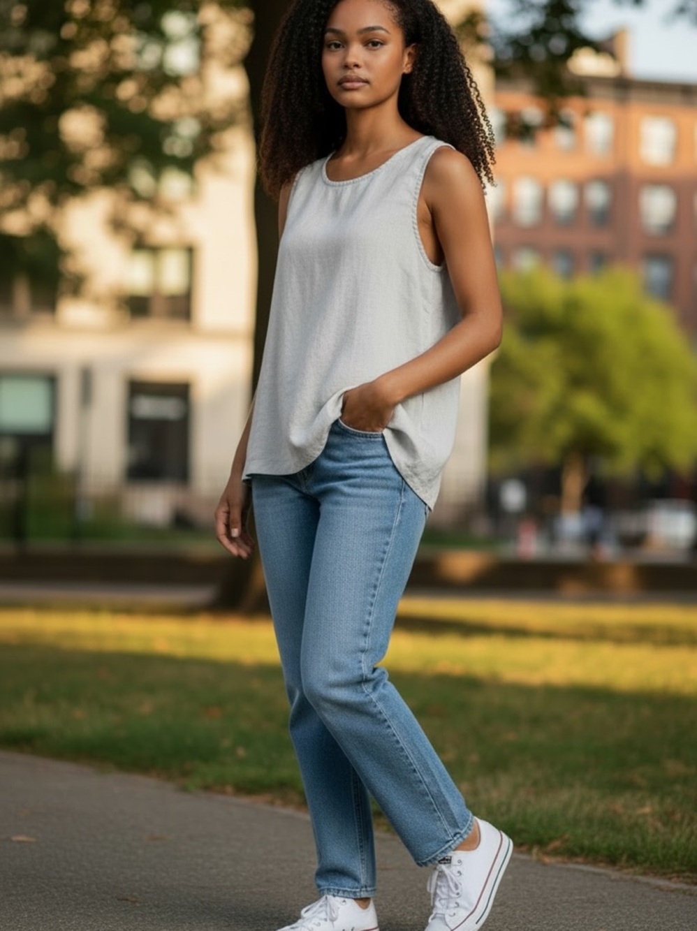 Flax Light Gray Linen Tank Top Neutral layering Large NWT